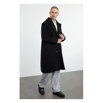 Trendyol Black Men's Oversize Fit Winter Wool Blend Winter Coat