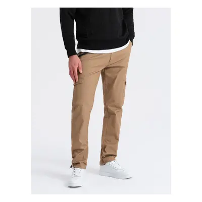 Ombre Men's pants with cargo pockets and leg hem - light brown