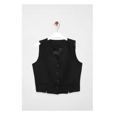 Trendyol Black Fitted Linen V-Neck Crop Vest