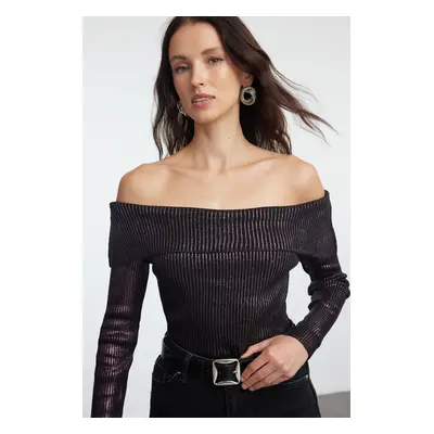 Trendyol Plum Carmen Collar Gilded Knitwear Sweater