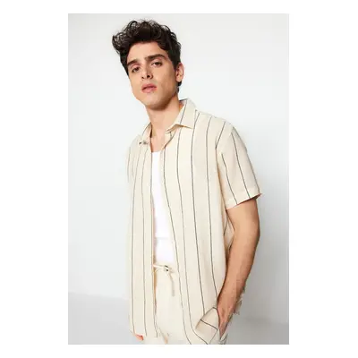 Trendyol Limited Edition Black Regular Fit Striped Textured Summer Shirt