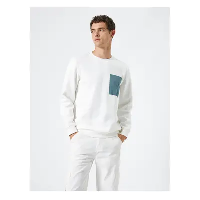 Koton Crew Neck Sweatshirt Pocket Detailed Ribbed Long Sleeve Ribbon