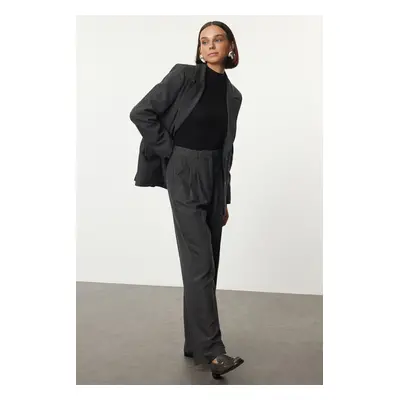 Trendyol Anthracite Limited Edition Straight/Straight Cut Pleated Fabric Trousers