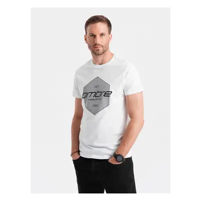 Ombre Men's cotton t-shirt with geometric print and logo - white