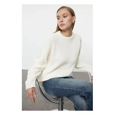 Trendyol Ecru Wide Pattern Ribbed Crew Neck Knitwear Sweater