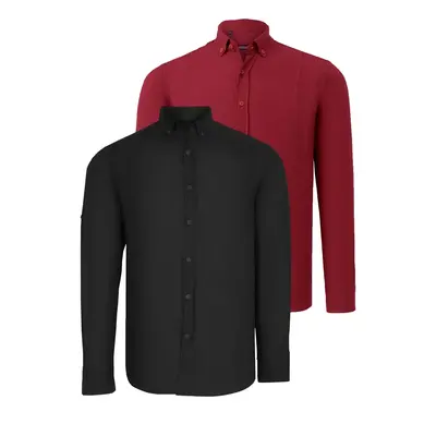 DOUBLE SET G721 DEWBERRY MEN'S SHIRT-BLACK-BURGUNDY