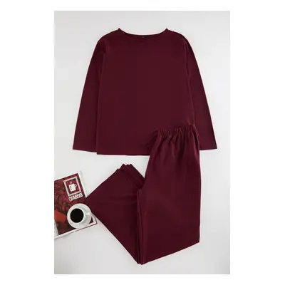 Trendyol Curve Claret Red Knitted Pajama Set with Slits