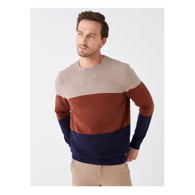 LC Waikiki Crew Neck Long Sleeve Color Block Men's Knitwear Sweater