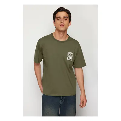 Trendyol Khaki Oversize/Wide Cut Text Printed T-Shirt