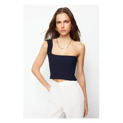 Trendyol Navy Blue Crop One Shoulder Knitwear Blouse