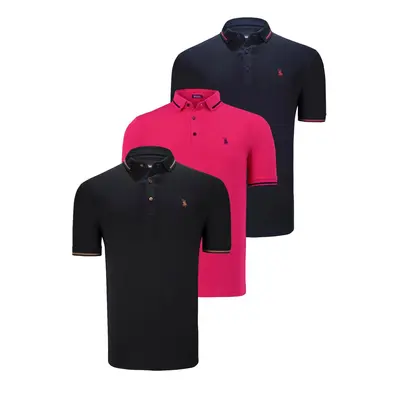 TRIPLE SET T8586 DEWBERRY MEN'S T-SHIRT-BLACK-NAVY-FUCHSIA