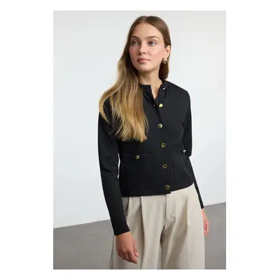 Trendyol Black Button Detailed Crew Neck Regular Cut Jacket