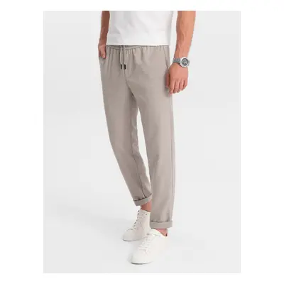 Ombre Men's checkered pants with elastic waistband - light gray