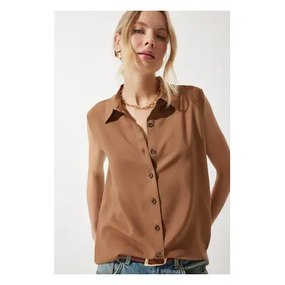 Happiness İstanbul Women's Medium Brown Sleeveless Viscose Shirt