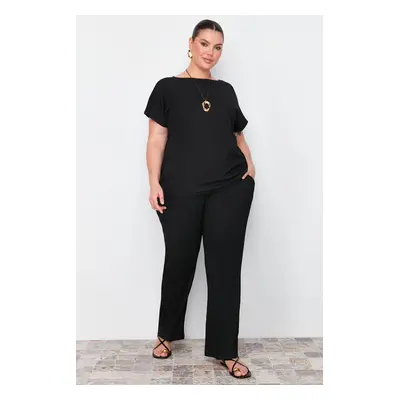 Trendyol Curve Black T-shirt-Pants Knitted Seasonal Bottom-Top Set