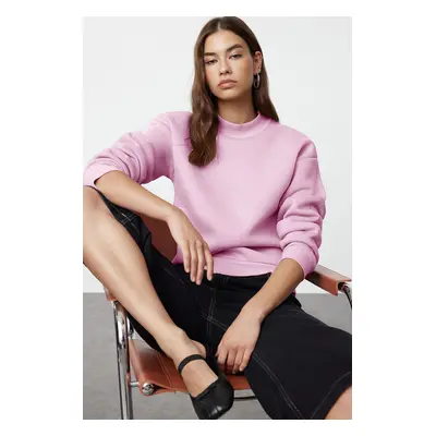 Trendyol Pink Thick Polar Fleece Half Turtleneck Relaxed/Comfortable Pattern Knitted Sweatshirt