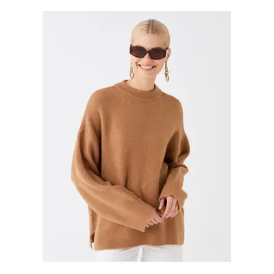 LC Waikiki Dámské Crew Neck Jednobarevné Dlouhý Rukáv Oversize Pletený Svetr