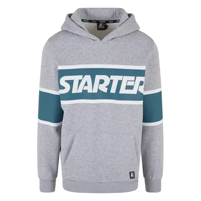 Pánská mikina kapucí Starter Across Stripe Hoodie šedý melír/tyrkysový