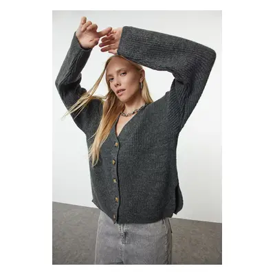 Trendyol Anthracite More Sustainable Soft Texture Basic Knitted Cardigan