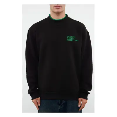 Trendyol Black Oversize/Wide Cut Polar Fleece/Warm Embroidered Stand Collar Sweatshirt