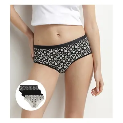 DIM LES POCKETS COTTON BOXER 3x - Women's Cotton Panties pcs - Black - White