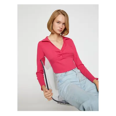 Koton Polo Neck Crop T-Shirt Long Sleeve