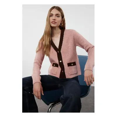 Trendyol Brown Soft Textured Color Blocked Knitwear Cardigan