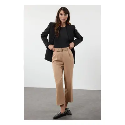 Trendyol Beige Belted Ankle Length Woven Fabric Trousers