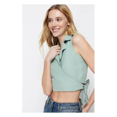 Trendyol Green Tied Woven Linen Look Blouse