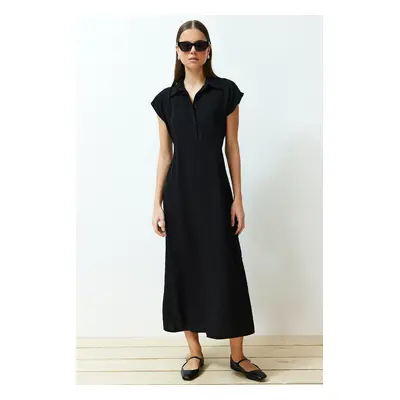 Trendyol Black A-line Shirt Collar Aerobin Maxi Woven Dress