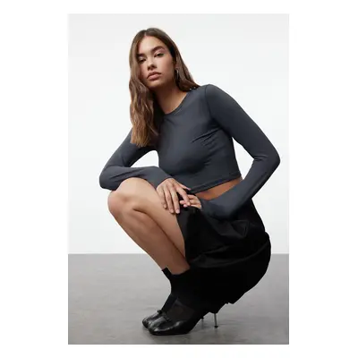 Trendyol Anthracite Polyamide Fitted Long Sleeve Crew Neck Knitted Blouse