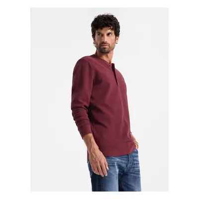 Ombre Button up neck men's waffle knit longsleeve - maroon