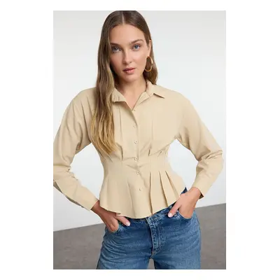 Trendyol Dark Beige Fitted/Waist-Sit Woven Shirt