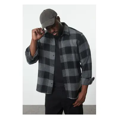 Trendyol Plus Size Regular Fit Black Winter Plaid Lumberjack Shirt