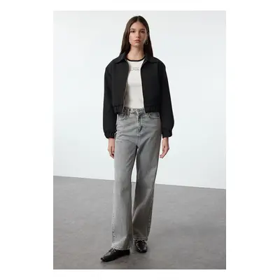 Trendyol Black Shirt Collar Zipper Crop Woven Jacket