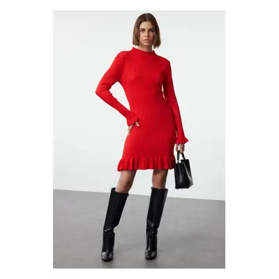 Trendyol Red Mini Knitwear Hem Detailed Dress