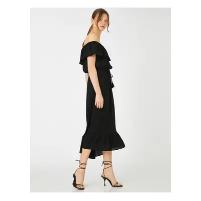 Koton Off-Shoulder Flounce Midi Length Šaty Kravata Pas