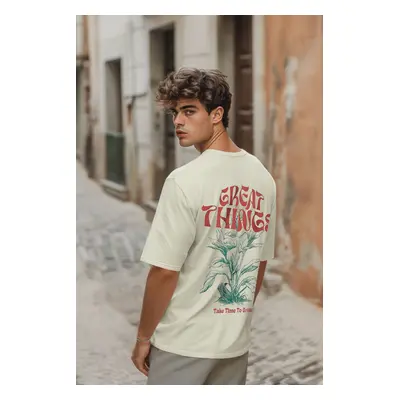 Trendyol Stone Oversize/Wide Cut More Sustainable Back Printed 100% Organic Cotton T-shirt