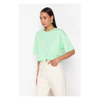 Trendyol Premium Mint 100% Cotton Basic Crop Knitted T-Shirt