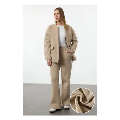 Trendyol Camel Pocket Bomber Jacket Trousers Knitted Bottom-Top Set