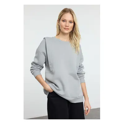 Trendyol Grey Thick Polar Fleece Inside Comfortable Cut Sleeve Detailed Knitted Sweatshirt