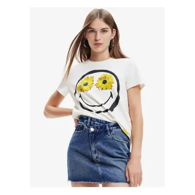 Bílé dámské tričko Desigual Margarita Smiley - Dámské