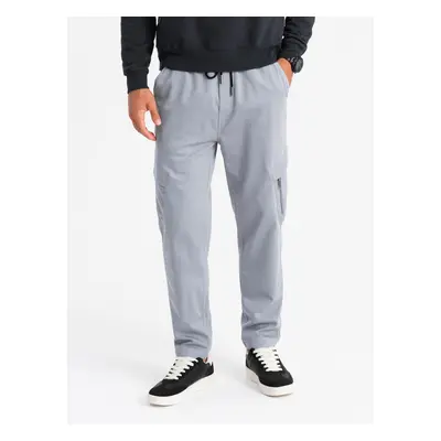 Ombre Men's knitted joggers with cargo pockets - light grey