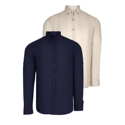 DOUBLE SET G721 DEWBERRY MEN'S SHIRT-NAVY-BEIGE