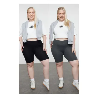 Trendyol Curve Black-Anthracite Pack Knitting Plus Size Leggings