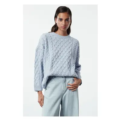 Trendyol Blue Crew Neck Hair Knitted Sweater