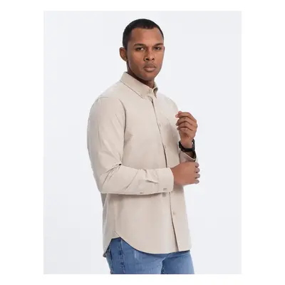 Ombre Men's REGILAR FIT cotton shirt with pocket - beige