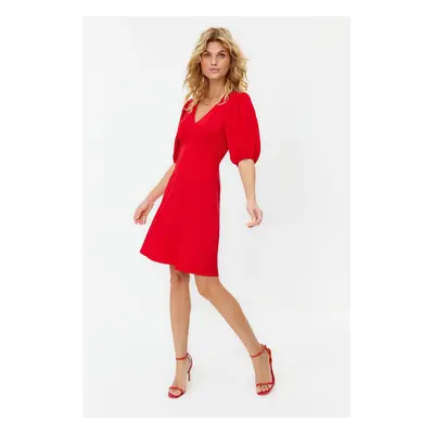 Trendyol Red Skirt Flounced Balloon Sleeve Mini Woven Dress