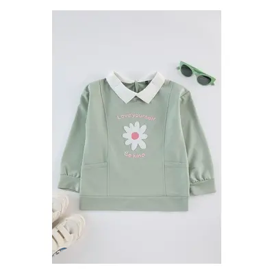 Trendyol Mint Floral Girls Knitted Sweatshirt