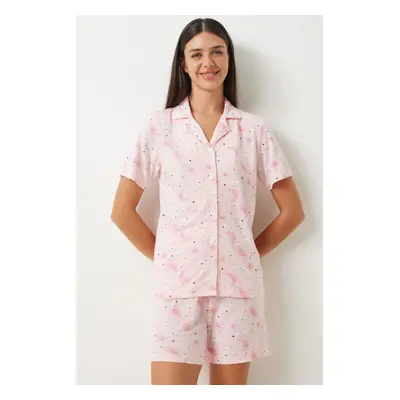 Happiness İstanbul Women's Light Pink Patterned Viscose Shorts Shirt Pajama Set